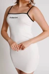 Beyaz Önü Yazılı Askılı Elbise (ZA011)