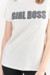 Kadın Ekru Girl Boss Aplikeli Tişört (ZCK0255)