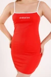 Kırmızı Önü Yazılı Askılı Elbise (ZA011)