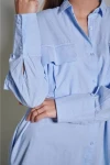 Kadın Mavi Uzun Oversize Elbise Gömlek (ZCK0194)