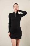 Siyah Yarım Fermuarlı Elbise (zck0339)