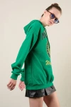 Yeşil Kapüşonlu Baskılı Oversize Sweatshirt (zck0321)