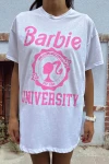 Kadın Ekru Barbie Baskılı Oversize T-Shirt (zck0697)