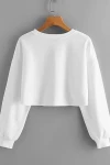 Kadın Ekru Bisiklet Yaka Rahat Kesim Crop Sweatshirt (zck0700)
