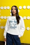 Kadın Ekru Palmiye Baskılı Şardonlu Sweatshirt (zck0704)