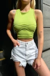 Kadın Fıstık Yeşili Sırt Dekolteli Boyundan Askılı Crop Bluz (zck0688)