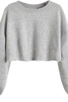 Kadın Gri Bisiklet Yaka Rahat Kesim Crop Sweatshirt (zck0700)