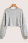 Kadın Gri Bisiklet Yaka Rahat Kesim Crop Sweatshirt (zck0700)