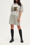 Kadın Gri Wild Love Baskılı Tişört Elbise (zck0517)
