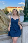 Mavi Askılı Yıkamalı Penye Elbise (zck0505)