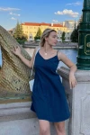 Mavi Askılı Yıkamalı Penye Elbise (zck0505)