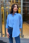 Mavi Oversize Uzun Basic Gömlek (zck0706)