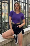 Kadın Mor Kısa Kollu Bel İp Dolamalı Bluz (zck0669)