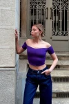 Kadın Mor Madonna Yaka Crop Bluz (zck0676)