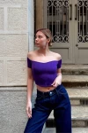 Kadın Mor Madonna Yaka Crop Bluz (zck0676)