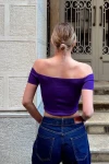Kadın Mor Madonna Yaka Crop Bluz (zck0676)