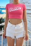 Kadın Pembe Barbie Baskılı Crop Bluz (zck0695)