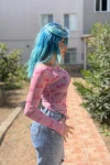Pembe Barbie Baskılı Uzun Kollu Asimetrik Kesim Transparan Tül Bluz (zck0705)