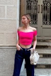 Kadın Pembe Madonna Yaka Crop Bluz (zck0676)