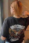 Kadın Ramones Metallica Baskılı Oversize T-Shirt (zck0630)