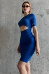 Saks Mavisi İnci Detaylı Mini Elbise (zck0656)