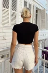 Kadın Siyah Barbie Baskılı Crop Bluz (zck0695)