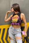 Kadın Siyah Baskılı Crop Tshirt (zck0465)