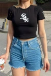 Kadın Siyah Baskılı Kısa Kollu Crop Tshirt (zck0658)