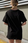 Kadın Siyah Baskılı Oversize Tişört (zck0472)