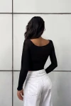 Siyah Baskılı Uzun Kollu Asimetrik Kesim Transparan Tül Bluz (zck0705)
