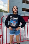 Kadın Siyah Flamingo Baskılı Şardonlu Sweatshirt (zck0703)
