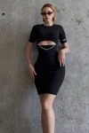 Kadın Siyah İnci Detaylı Mini Elbise (zck0656)