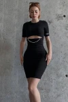 Kadın Siyah İnci Detaylı Mini Elbise (zck0656)