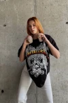 Kadın Siyah Metallica Baskılı Oversize T-Shirt (zck0630)