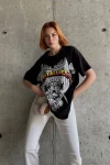 Kadın Siyah Metallica Baskılı Oversize T-Shirt (zck0630)