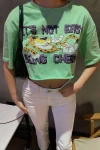 Kadın Yeşil Baskılı Crop Top T-Shirt (zck0627)