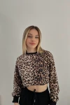 Kadın Leopar Kısa Crop Sweat (zck0323)