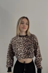 Kadın Leopar Kısa Crop Sweat (zck0323)