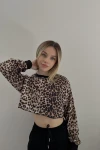 Kadın Leopar Kısa Crop Sweat (zck0323)