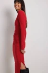Kırmızı Yanları Drapeli Uzun Elbise (zck0606)