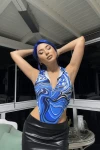 Kadın Mavi Desenli Fermuarlı Bodysuit (zck0594)