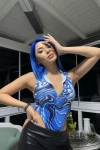 Kadın Mavi Desenli Fermuarlı Bodysuit (zck0594)