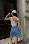 Kadın Beyaz Tek Kol Askılı Crop Bluz (ZCKSS101)