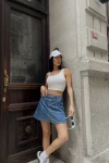 Kadın Beyaz Tek Kol Askılı Crop Bluz (ZCKSS101)