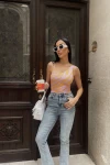 Kadın Lila Tek Kol Askılı Crop Bluz (ZCKSS101)