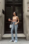 Kadın Lila Tek Kol Askılı Crop Bluz (ZCKSS101)