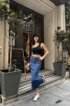 Kadın Siyah Tek Kol Askılı Crop Bluz (ZCKSS101)