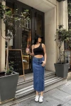 Kadın Siyah Tek Kol Askılı Crop Bluz (ZCKSS101)