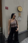 Kadın Vizon Tek Kol Askılı Crop Bluz (ZCKSS101)