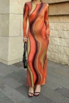 Turuncu Sırt Dekolteli Uzun Elbise (zck0743)